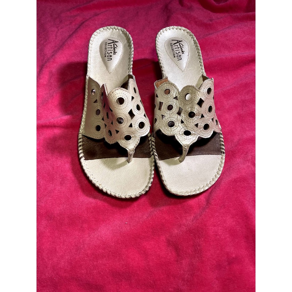 Clarks Artesian Perforated Leather Wedge Sandals